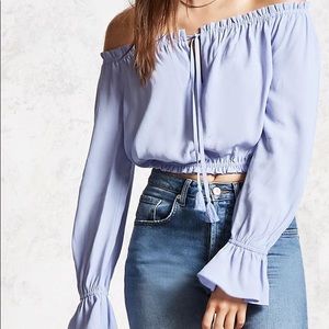 Woven Blue Blouse Crop Top